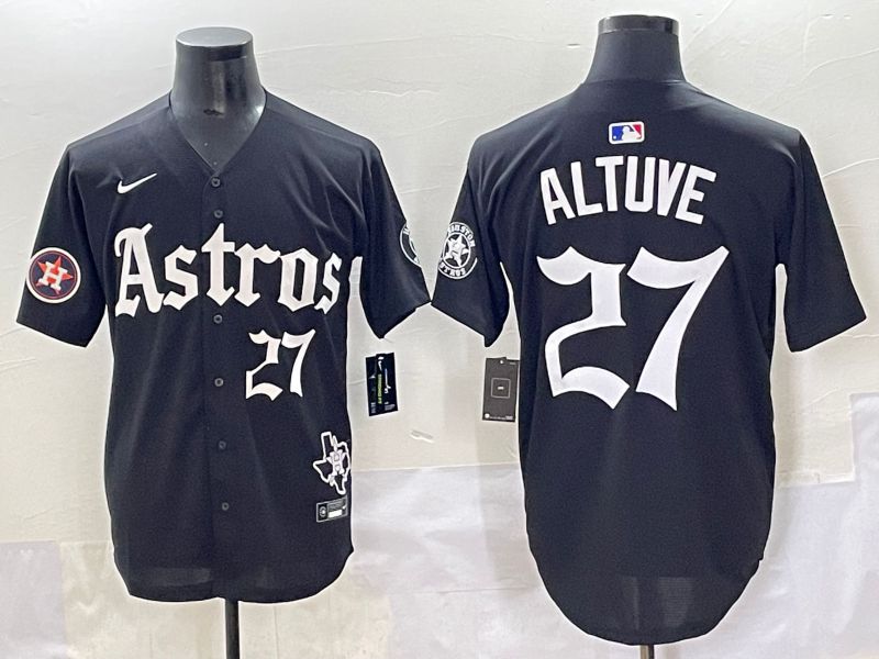 Men 2025 Houston Astros 27 Altuve Black Five generations Joint Name Nike MLB Jersey style 14
